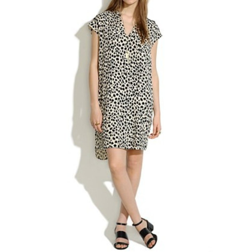 Madewell Cream and Black Leopard Print Midi Dress